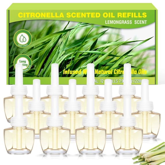 Plug in Refills Air Freshener, Citronella Scented Refills for Indoor, Backyard, Hallway, 7.92 fl oz, Compatible with Air Wick and Glade