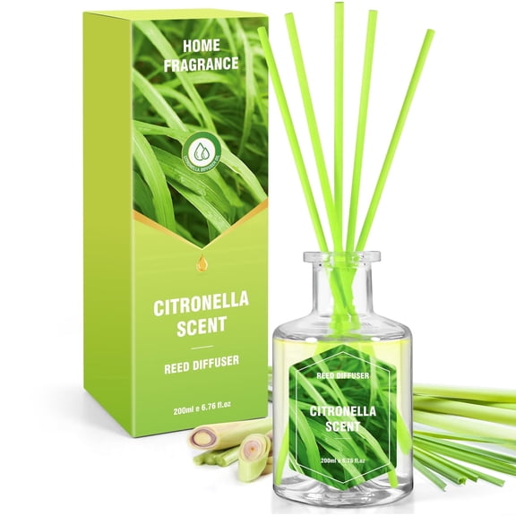 SCENTORINI Citronella Reed Diffuser, 6.7 fl oz/200 ml, Citronella Oil Reed Diffusers Home Decorations, Suitable for Patio Camping Outdoor/Indoor Use