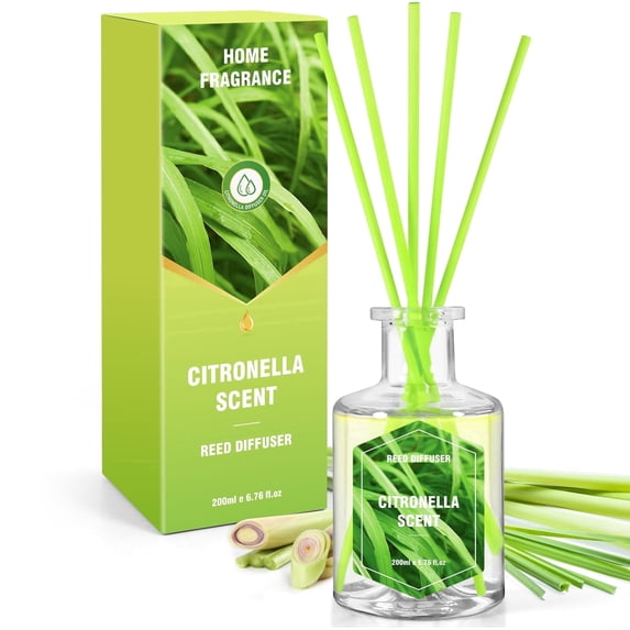 SCENTORINI Citronella Reed Diffuser for Home, 6.8 fl oz Lemongrass Oil Diffuser with Sticks, Natural Aromatherapy Air Freshener for Patio Camping Outdoor/Indoor Use