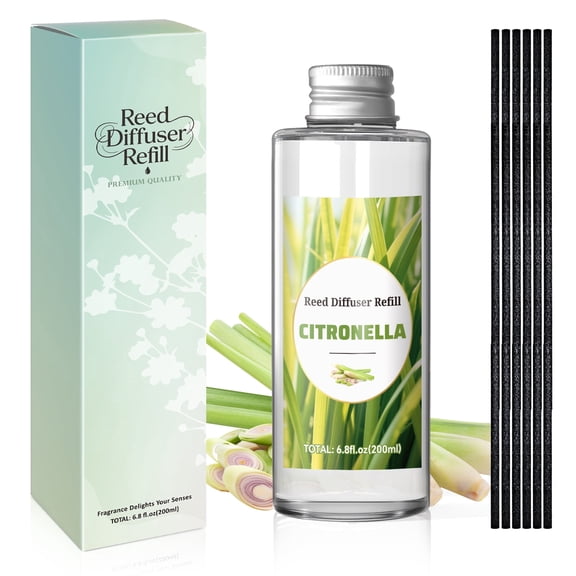 SCENTORINI Citronella Reed Diffuser Refill, Natural Essential Lemongrass Oil 6.8 Fl Oz , Fresh Fragrance Reed Diffuser Oil Refill for Home, Office