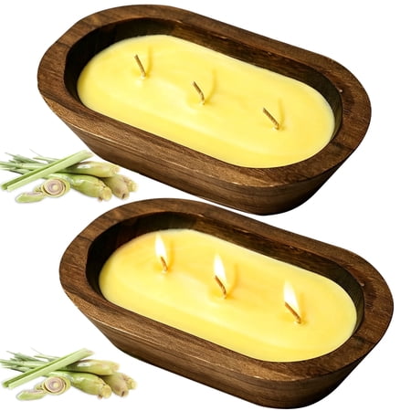 SCENTORINI Citronella Scented Candles Outdoor & Indoor, 3-Wick Wooden Dough Bowl Candles for Garden Patio Home Camping, 2 Pack(35 oz)