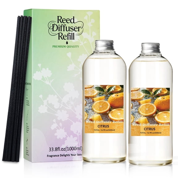 SCENTORINI Citrus Reed Diffuser Oil Refill, 33.8 oz/1000 ml Home Fragrance with Reed Sticks, Natural Essential Oils for Home Spa & Office