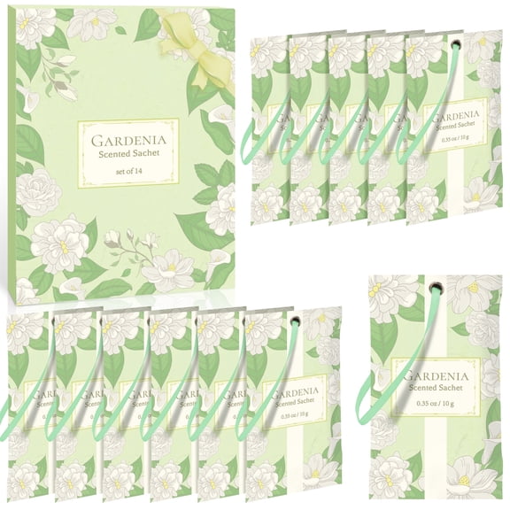 SCENTORINI Fresh Gardenia Scented Sachet, 14 Packs Long-Lasting Air Freshener Bags for Drawers, Closets, Cars