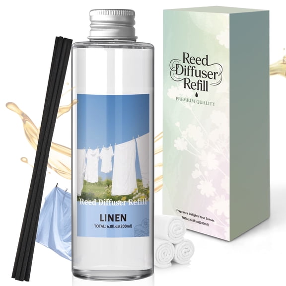 SCENTORINI Fresh Linen Reed Diffuser Refill 200ml/6.8 fl oz, Natural Essential Scented Oil, Best for Summer Aromatherapy, SPA and Home