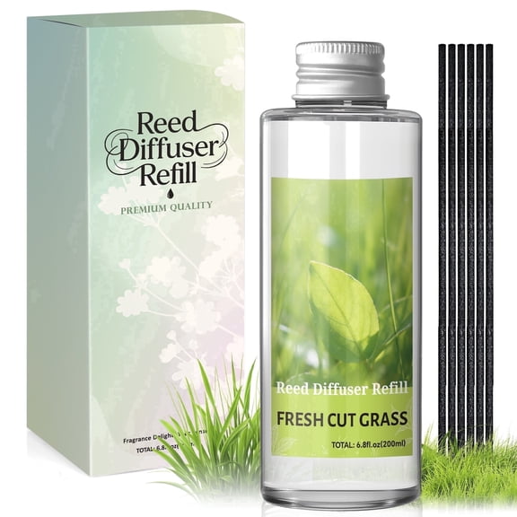 SCENTORINI Reed Diffuser Refill with Sticks, 200ml Fresh Cut Grass Fragrance Reed Diffuser, Summer Essential Scented Oil for Home Office