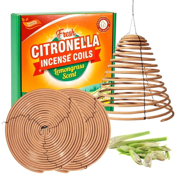 SCENTORINI Large Hanging Citronella Coil, Outdoor Lemongrass Incense Coils, Citronella Oil Incense for Patio, Backyard and Camping Lighting, 2 Pack (9")