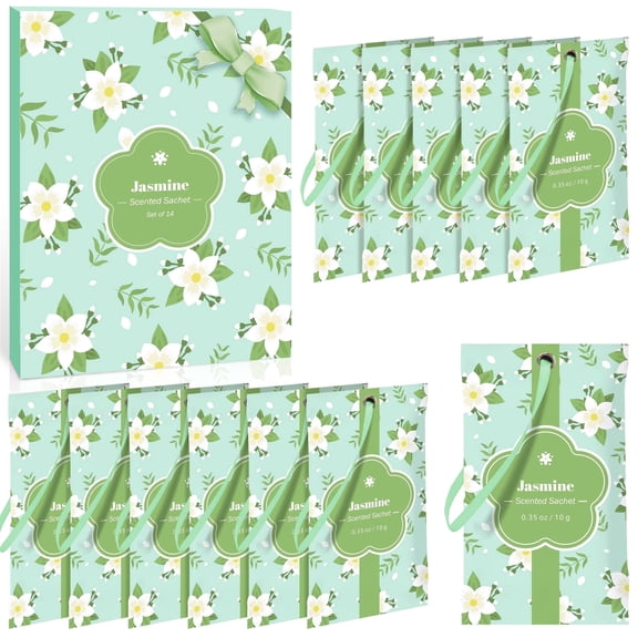 SCENTORINI Jasmine Scented Sachet Bags, Air Freshener Odor Eliminator Bags for Drawers, Wardrobes and Closets, 14 Packs