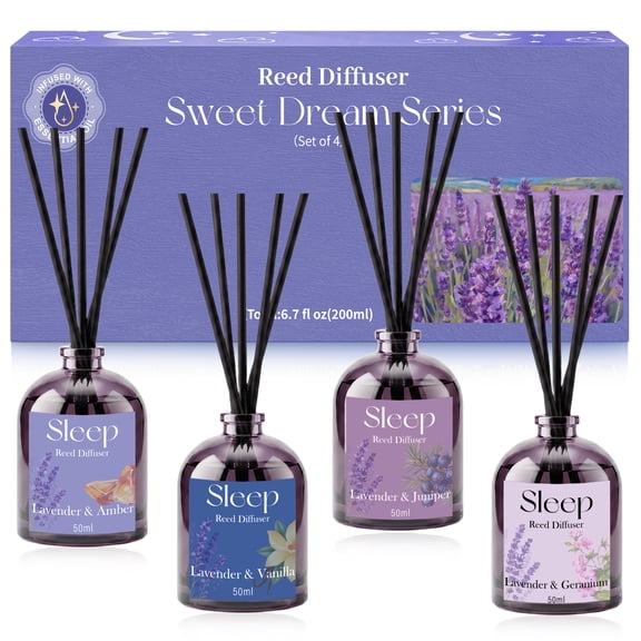 SCENTORINI Lavender Reed Diffuser for Home, Aromatherapy Essential Oil Reed Diffuser for Sleep, 4 Pack