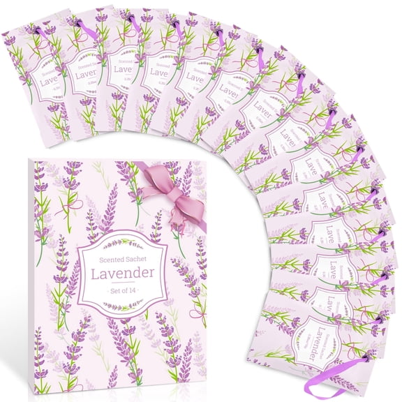 SCENTORINI Lavender Scented Sachets, 14 Packs Drawer Sachet Bags for Woman, Hanging Fragrance Scents Bags for Home