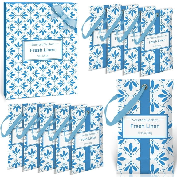 SCENTORINI Fresh Linen Scented Sachet, 14 Packs Long-Lasting Air Freshener Bags for Drawers, Closets, Cars
