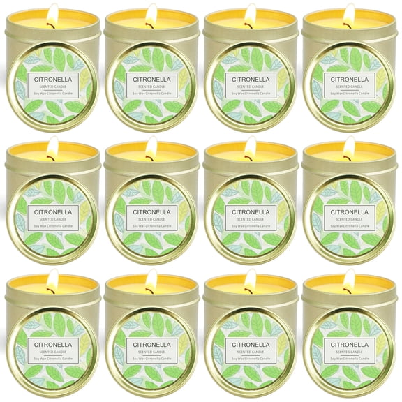 SCENTORINI Citronella Soy Wax Candles, Lemongrass Scent Candles for Outdoor Patio (12x2.5oz)