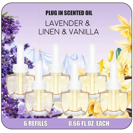 SCENTORINI Plug in Scented Oil Refill, 6ct Lavender, Linen Air Freshener, Essential Oils