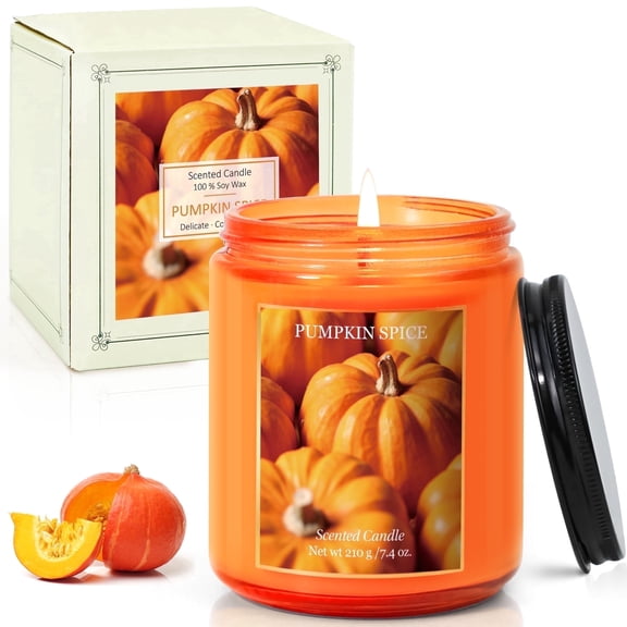SCENTORINI Pumpkin Fall Scented Candle, 7.4oz Natural Soy Wax for Home Scented, Autumn Long Burning Candle for Halloween Holidays