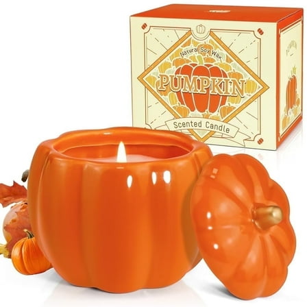 SCENTORINI Pumpkin Scented Wax Candle, Natural Soy Candle Festive Fall & Halloween Décor-1 Pack
