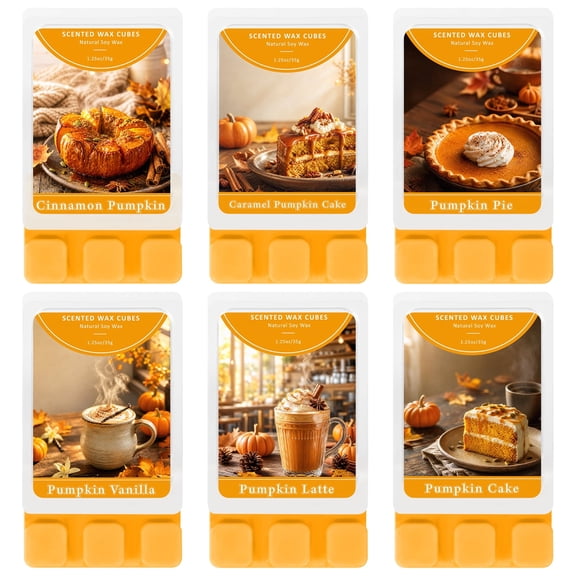 SCENTORINI Pumpkin Scented Wax Melts, Fall Soy Wax Cubes for Halloween, 6 Pack