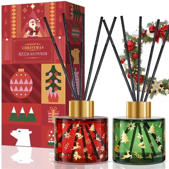 SCENTORINI Christmas Scented Reed Diffuser Set of 2, Home Fragrance Oil Diffuser Sticks for Bathroom Office Shelf Decor