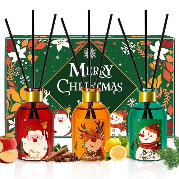 SCENTORINI Christmas Reed Diffuser with Sticks, 3 Pack Fragrance Diffuser Festive Aromas for Home Decorations, 5.1fl oz (150ml)
