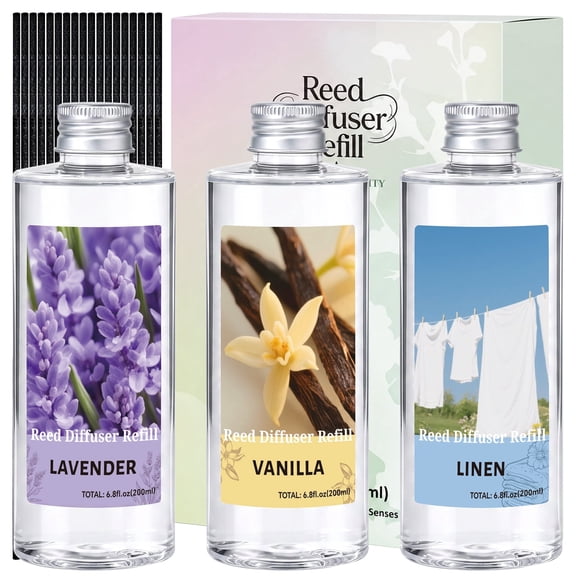 SCENTORINI Reed Diffuser with Sticks, Linen & Vanilla & Lavender Scented Oil Diffuser, Natural Aromatherapy Essential Oil for Home, 3 Pack