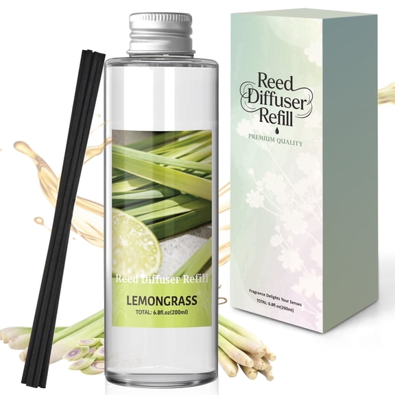 SCENTORINI Lemongrass Reed Diffuser Refill, 6.8 fl oz Refill Home Fragrance, Room Freshener Summer Essential Oil