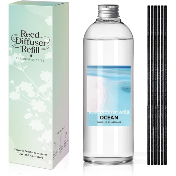 SCENTORINI Oceans Reed Diffuser Refill 16.9fl.oz/500ml, Summer Scented Essential Oil for Bathroom, Office, Gym