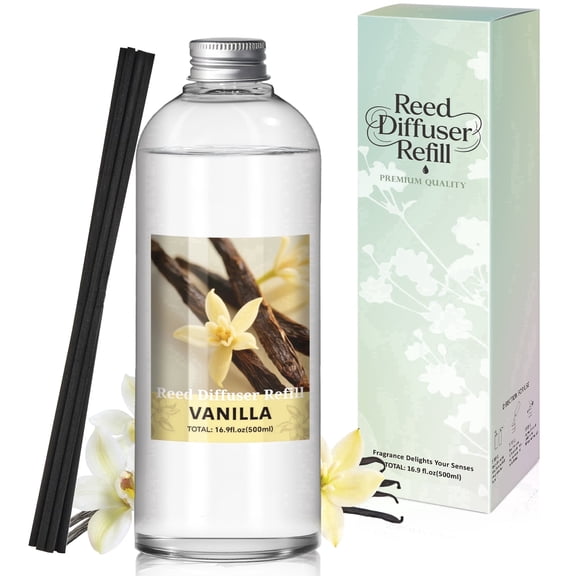 SCENTORINI Vanilla Reed Diffuser Refill 16.9 fl oz, Home Fragrance Long Lasting Fresh Scent Oil, Room Freshener Diffuser Refill