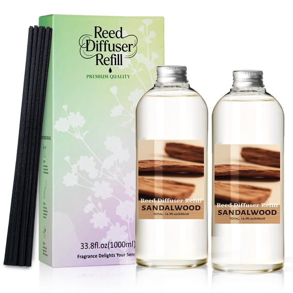 SCENTORINI Sandalwood Scented Reed Diffuser with Sticks, 33.8 fl oz Oil Diffuser Refill, Long Lasting Home Fragrance for Bathroom Spa & Office