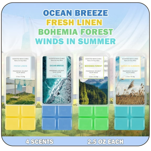 SCENTORINI Scented Wax Melts Long Lasting Strong Assorted Scent, Soy Wax Cubes for Warmer, 2.5 oz(4 Pack)