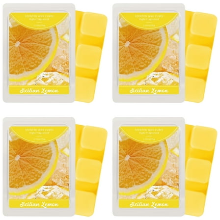 SCENTORINI Sicilian Lemon Scented Wax Melts, Wax Cubes Strong Scent for Candle Warmer (4-Pack)