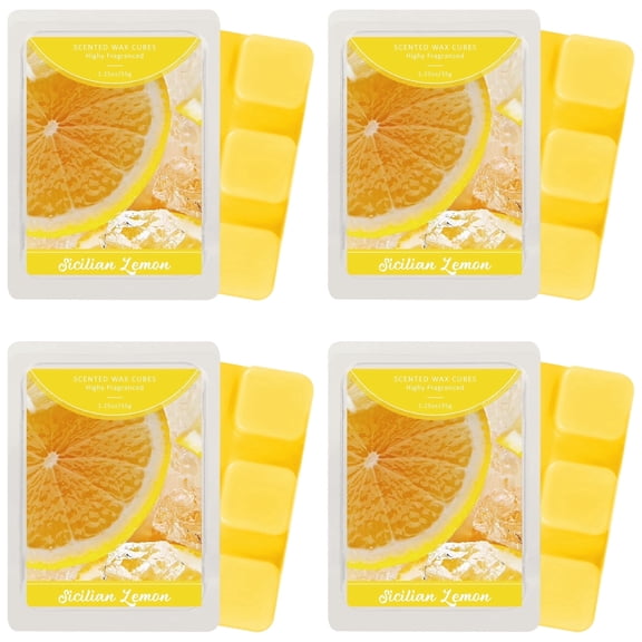 SCENTORINI Sicilian Lemon Scented Wax Melts, Summer Wax Cubes Strong Scent for Candle Warmer (4-Pack)