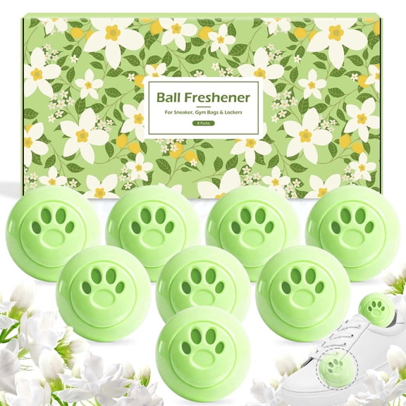 SCENTORINI Sneaker Deodorizer Balls, Jasmine Scent Shoe Odor Elimination, Long-Lasting Freshness for Gym Bag, Closet, Locker and Hamper, 8 Pack