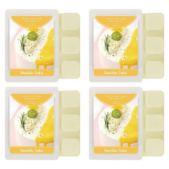 SCENTORINI Vanilla Cake Scented Wax Melts, Natural Soy Wax Cubes for Wax Warmer, Strong Scent Home Warmer Tart (4 Pack)