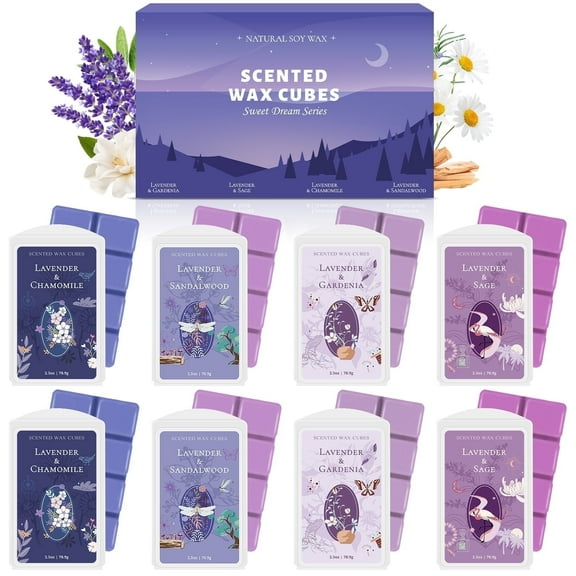 SCENTORINI Lavender Scented Wax Melts for Sleep, Long-Lasting Aromatherapy Wax Cubes for Wax Warmers, 2.5 oz X 8 Pack