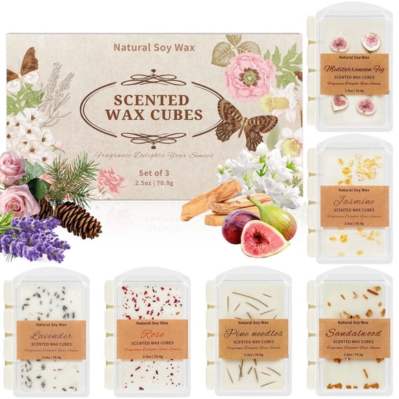 SCENTORINI Wax Melts with Natural Dried Flower, Essential Oil Wax Cubes for Warmers, Long-Lasting Fragrance with Notes of Floral (6x2.5 oz)