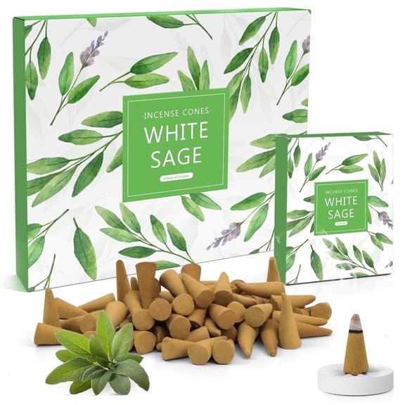 SCENTORINI White Sage Incense Cones with Holder, Natural Scents Cones for Meditation, Relaxation
