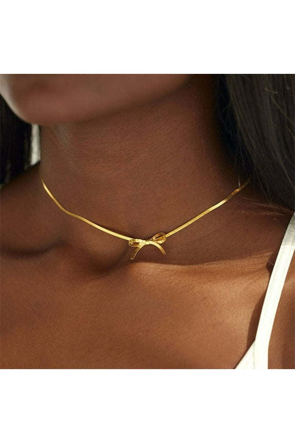 Under 10 Dollars Home Decor hone decor Clearance birthday gifts for women Premium Feeling Bow Titanium Steel Necklace Women'S Necklace Luxury Collar Chain Snapbacks