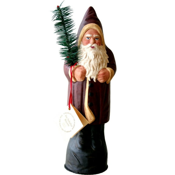 10" Vibrant Unique Old Santa with Coat Schaller Paper Mache Candy Container