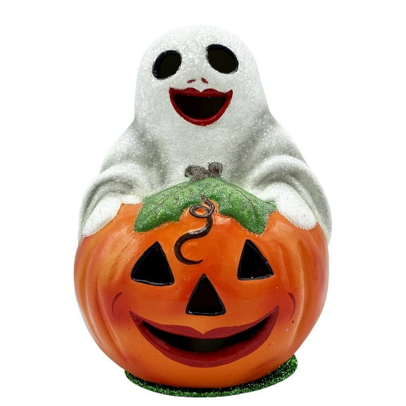 Alexander Taron 8" Ghost on Pumpkin Schaller Paper Mache Halloween Candy Container