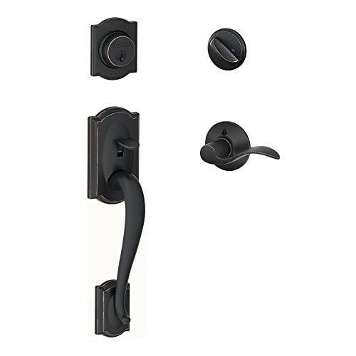 SCHLAGE Camelot Single Cylinder Handleset and Left Hand Accent Lever, Aged Bronze F60 CAM 716 Acc LH