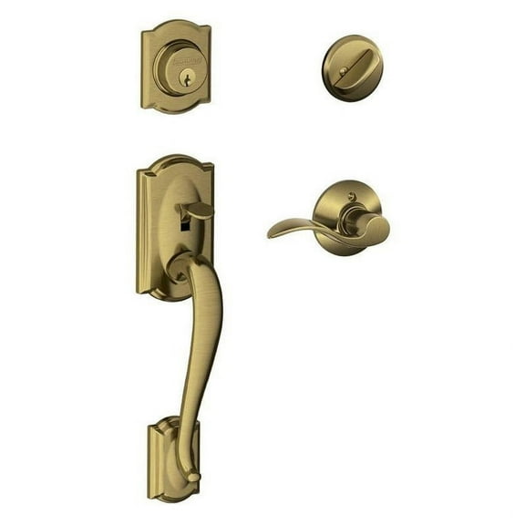SCHLAGE Camelot Single Cylinder Handleset and Left Hand Accent Lever, Antique Brass F60 CAM 609 Acc LH
