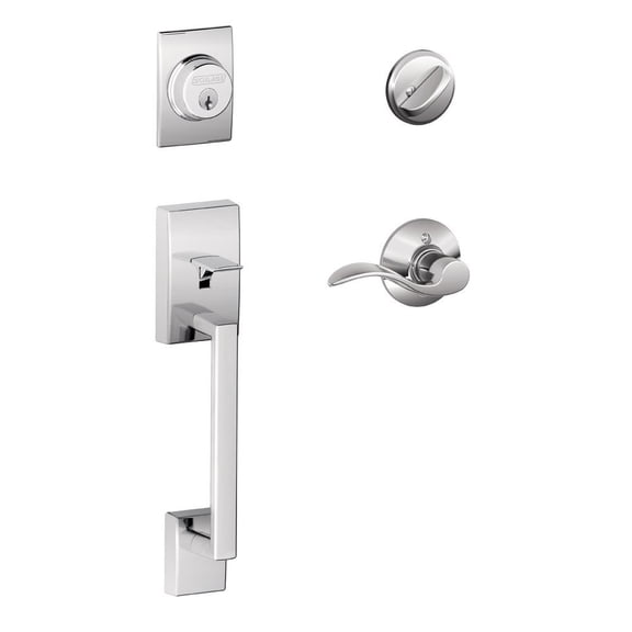SCHLAGE Century Single Cylinder Handleset and Right Hand Accent Lever, Bright Chrome F60 CEN 625 Acc RH