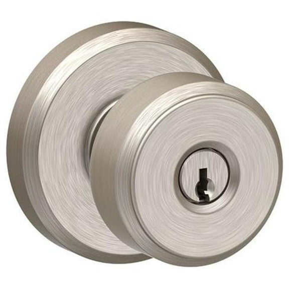 SCHLAGE F51A BWE 619 GSN Bowery Knob with Greyson Trim Keyed Entry Lock, Satin Nickel