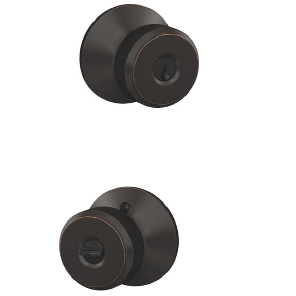 SCHLAGE F51A BWE 716 Bowery Knob Keyed Entry Lock, Aged Bronze