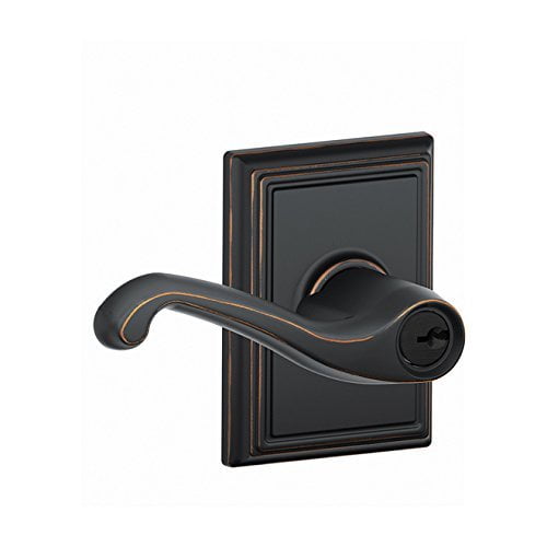 SCHLAGE F51A Flair with Addison Rose Keyed Entry Lock C Keyway with 16211 Latch 10063 Strike Aged Bronze Finish