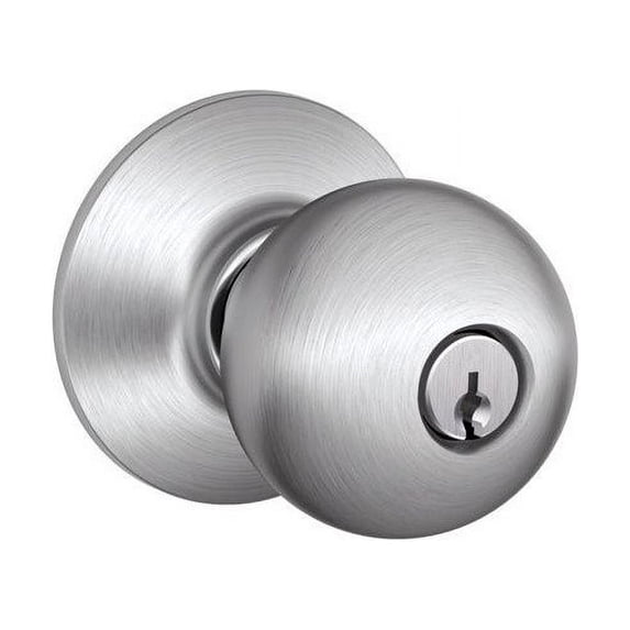 SCHLAGE F51A ORB 626 Orbit Knob Keyed Entry Lock, Satin Chrome