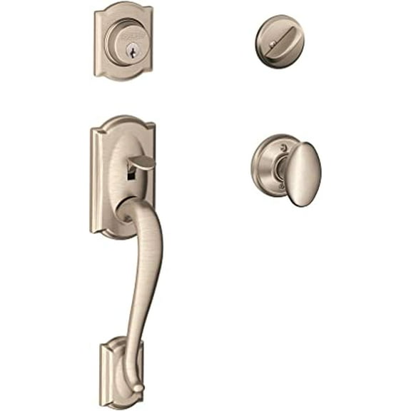 SCHLAGE F60 V CAM 619 SIE Camelot Satin Nickel Handleset with Siena Interior Knob