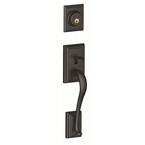 SCHLAGE F62 Addison with Georgian Double Cylinder Handleset and Trim C Keyway with 12326 Latch Round Corner Strikes Matte Black Finish