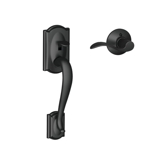 SCHLAGE FE285 CAM 622 Acc RH Camelot Trim Lower Half Front Entry Handleset with Accent Right Hand Lever, Matte Black
