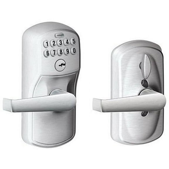 SCHLAGE FE575 PLY 626 ELA Plymouth Keypad Entry with Auto-Lock and Elan Levers, Brushed Chrome