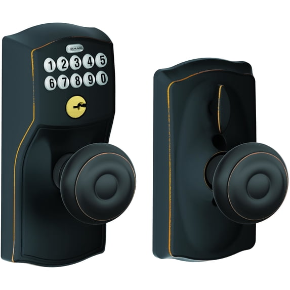 SCHLAGE FE595 CAM 716 16-211 10-063 Camelot by Georgian Keypad Knob with Flex Lock, Aged Bronze