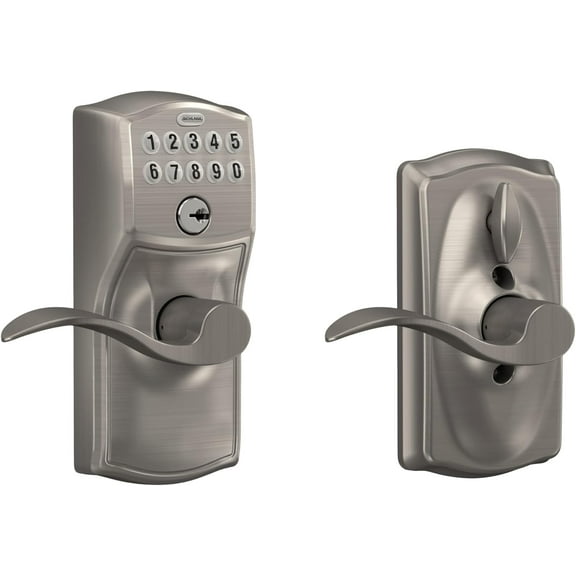 SCHLAGE Satin Nickel FE595VCAM619ACC Camelot Keypad Entry with Flex-Lock and Accent Levers